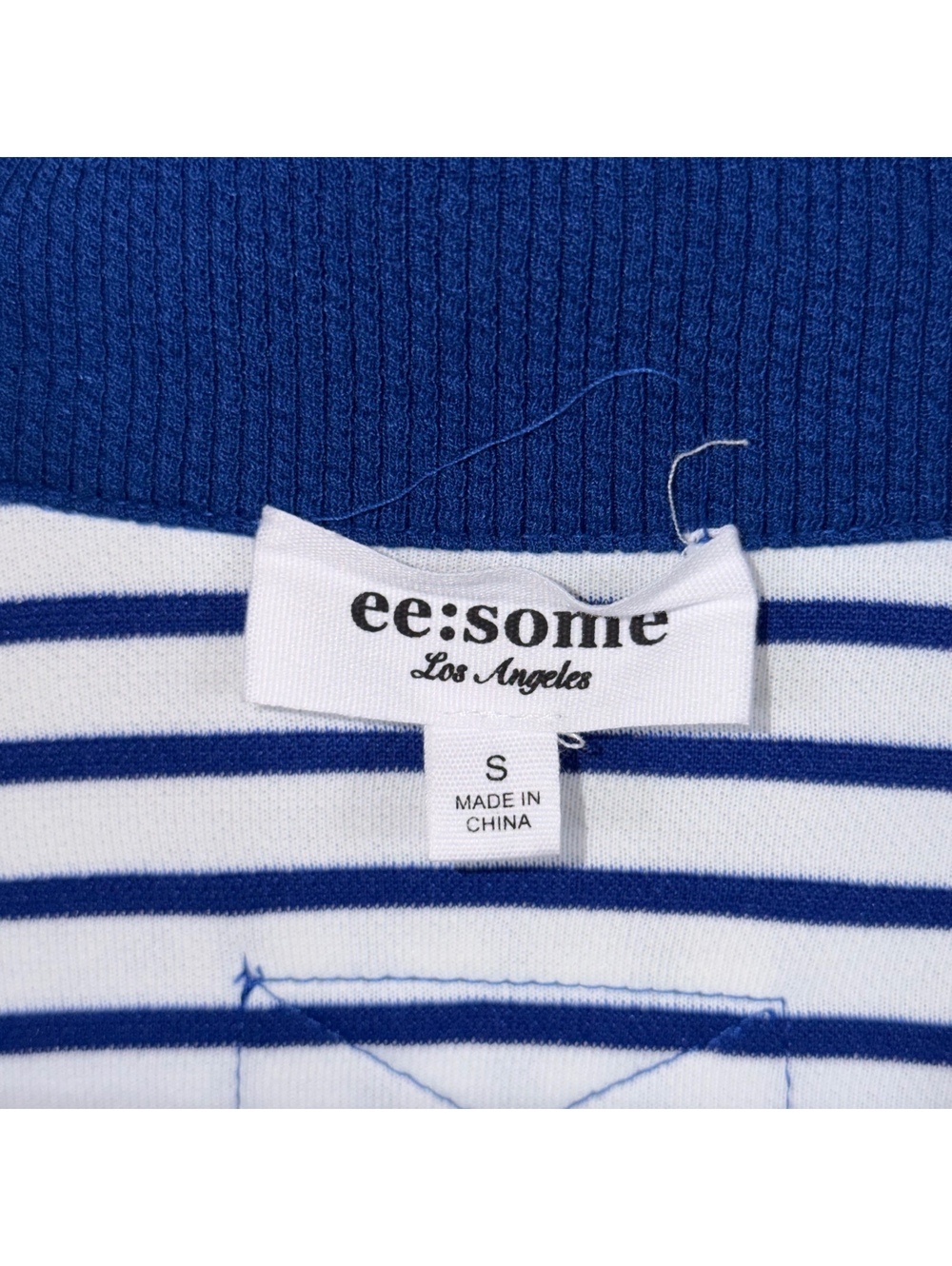 ee:some Los Angeles Striped Cropped Polo Sweater Small Blue Ivory - Picture 5 of 9